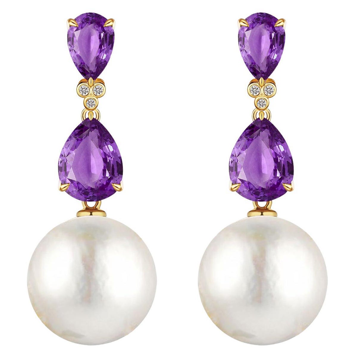 Kai Purple Amethyst Diamond Baroque Pearl Convertible Drop Earrings For Sale