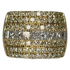 Wide 14k Yellow Gold Natural Princess & Brilliant Cut Diamond Ring, Band