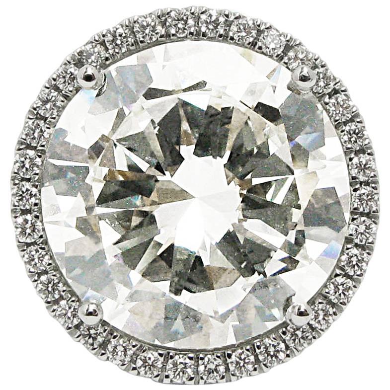 11.02 Carat GIA Round Diamond and Platinum Frame Halo Ring
