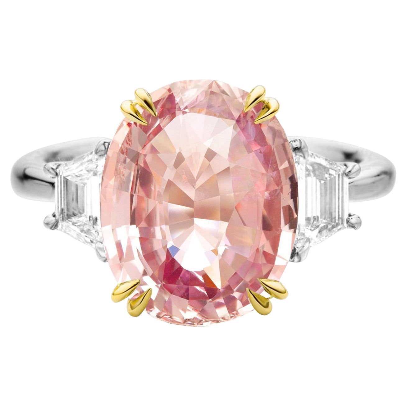 GRS GIA Certified Padparadscha Orange Pink 4.53 Carat Oval Solitaire Ring  For Sale