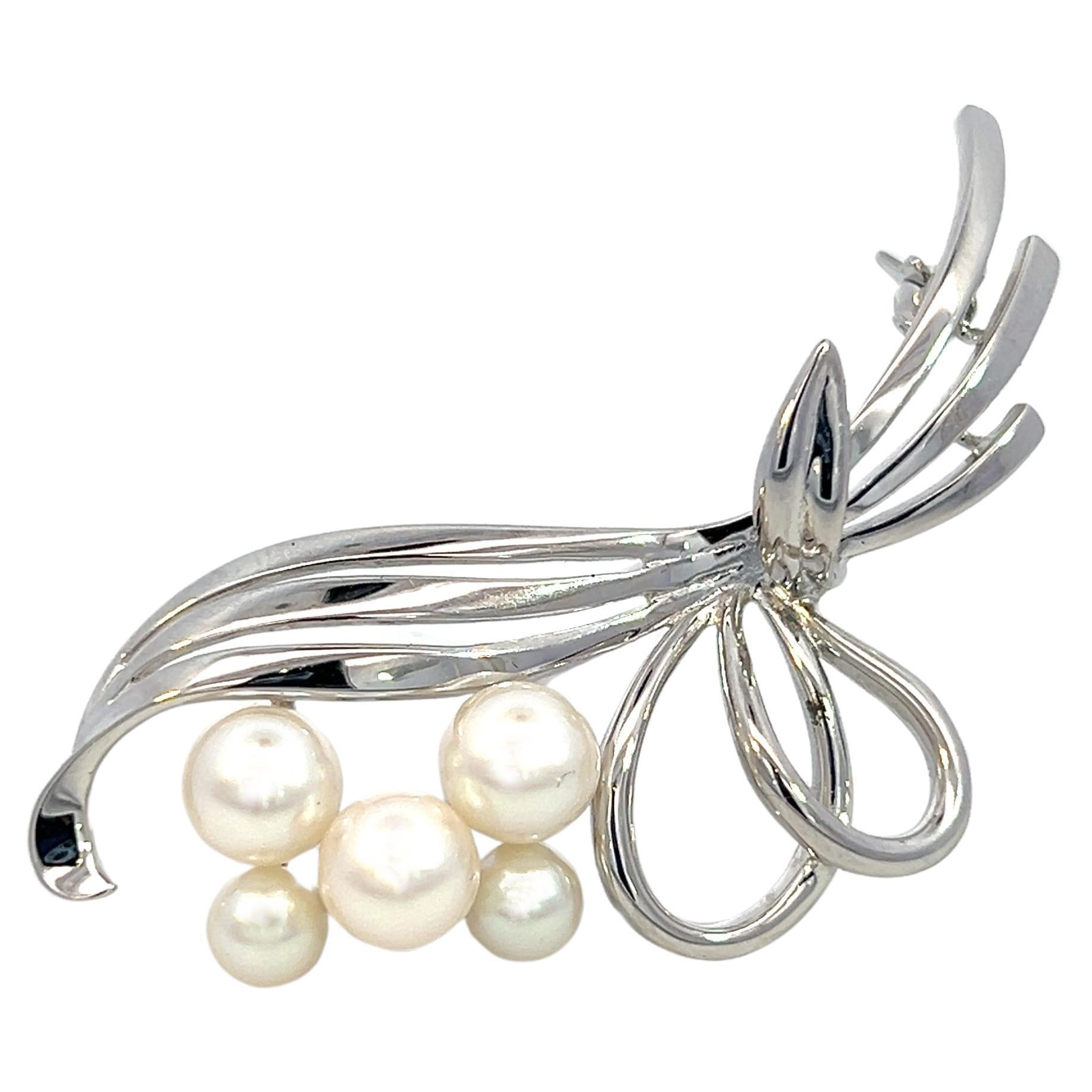 Mikimoto Estate Akoya Pearl Brooch Silver 6.50 mm
