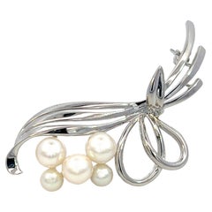 Mikimoto Estate Akoya Pearl Brooch Silver 6.50 mm