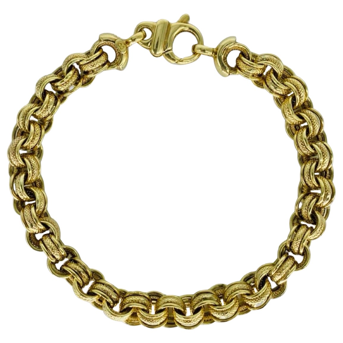 Vintage 6.5mm Fancy Round Link Bracelet 14k Gold 7 Inch For Sale