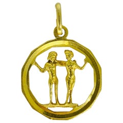 Vintage 3D 24.5mm Zodiac Gemini pendentif or 18k Italie