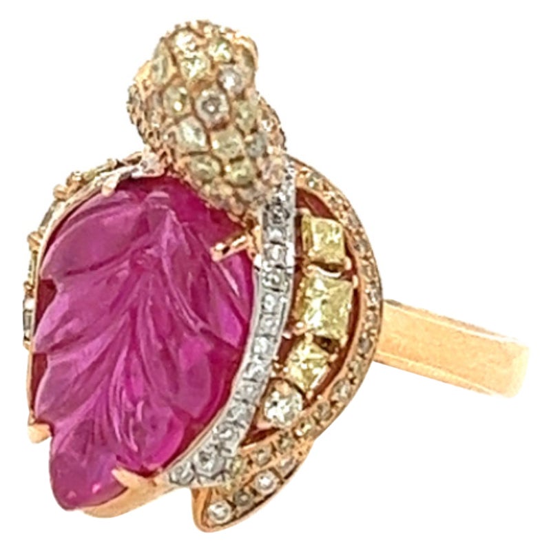 18K Rose Gold Ruby Swan Ring with Diamonds For Sale