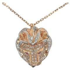 18K Rose Gold Brown Diamond Lion Halskette mit Rubinen
