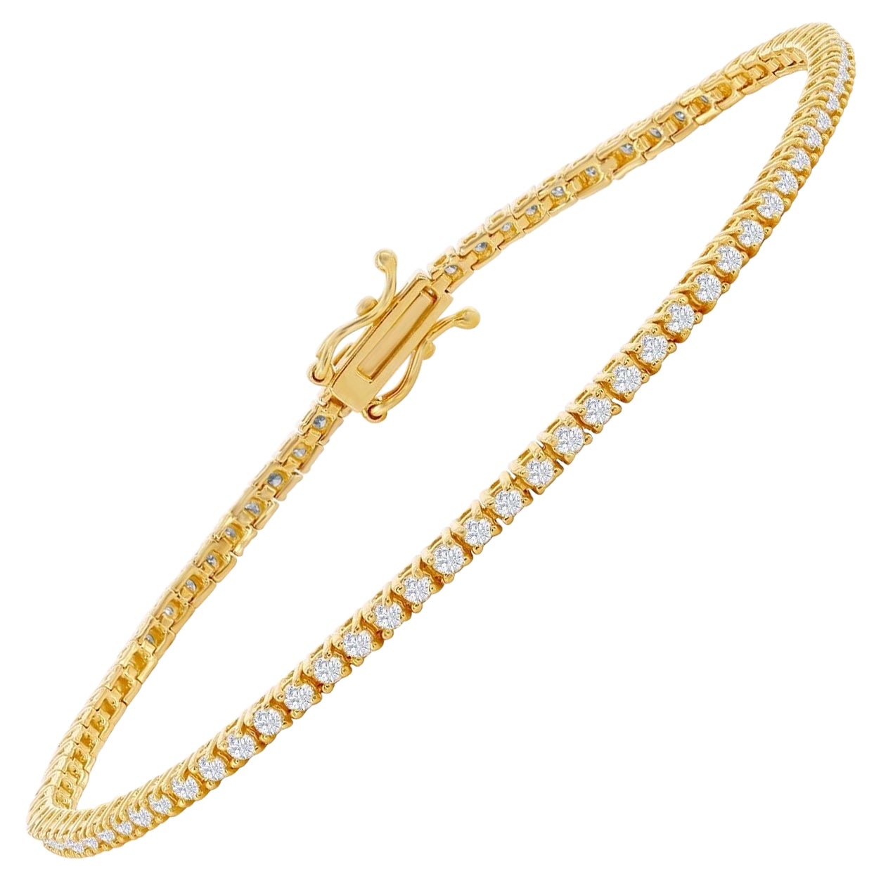 Diamond Tennis Bracelet in 14K Yellow Gold, Natural Full Brilliant Cut Diamond For Sale