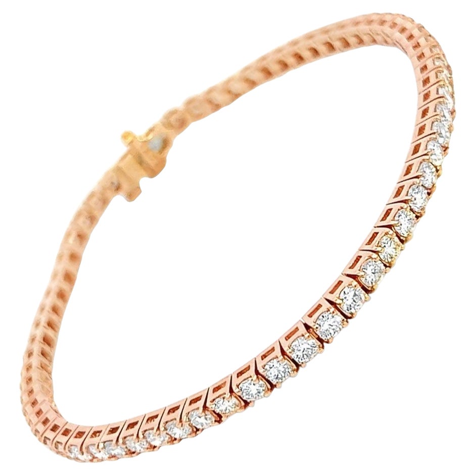 14k Rose Gold Tennis Bracelet with 4CT of Natural Full Brilliant Cut Diamonds  For Sale