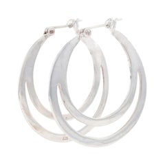 Sterling Silver Double Circle Hoop Earrings - 925 Crescent Pierced
