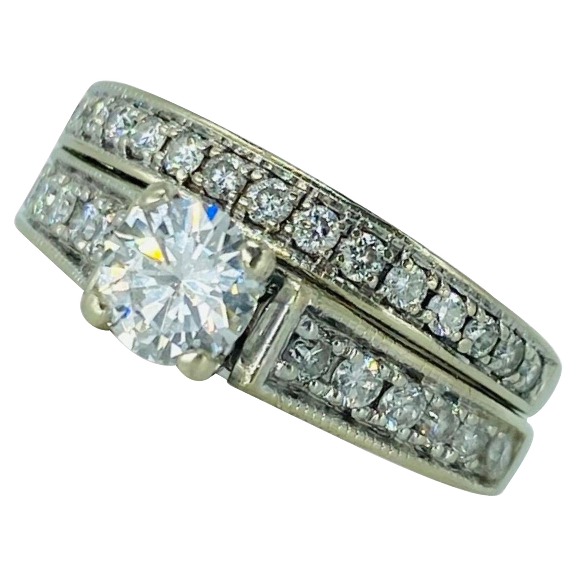 Vintage Signed GIA Certified 0.50 Carat E/VS2 Diamond Center Engagement Ring Set For Sale