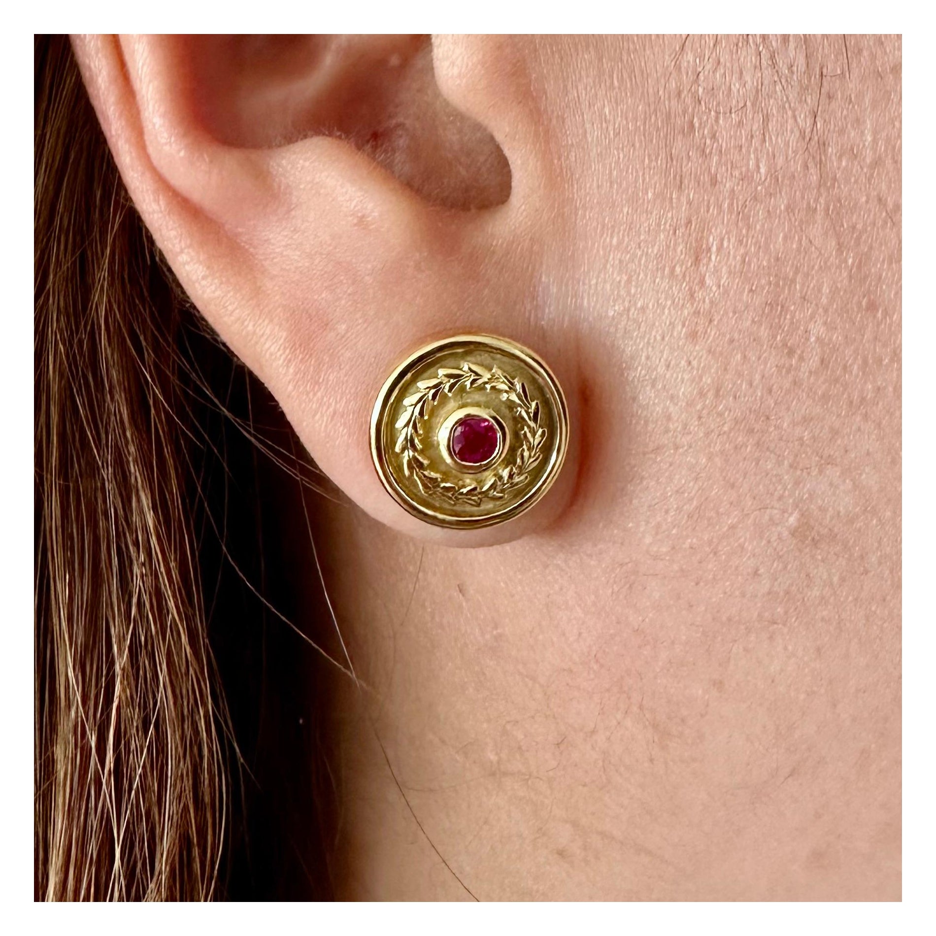 Theo Fennell Lief Collection Yellow Gold Earrings with Ruby For Sale