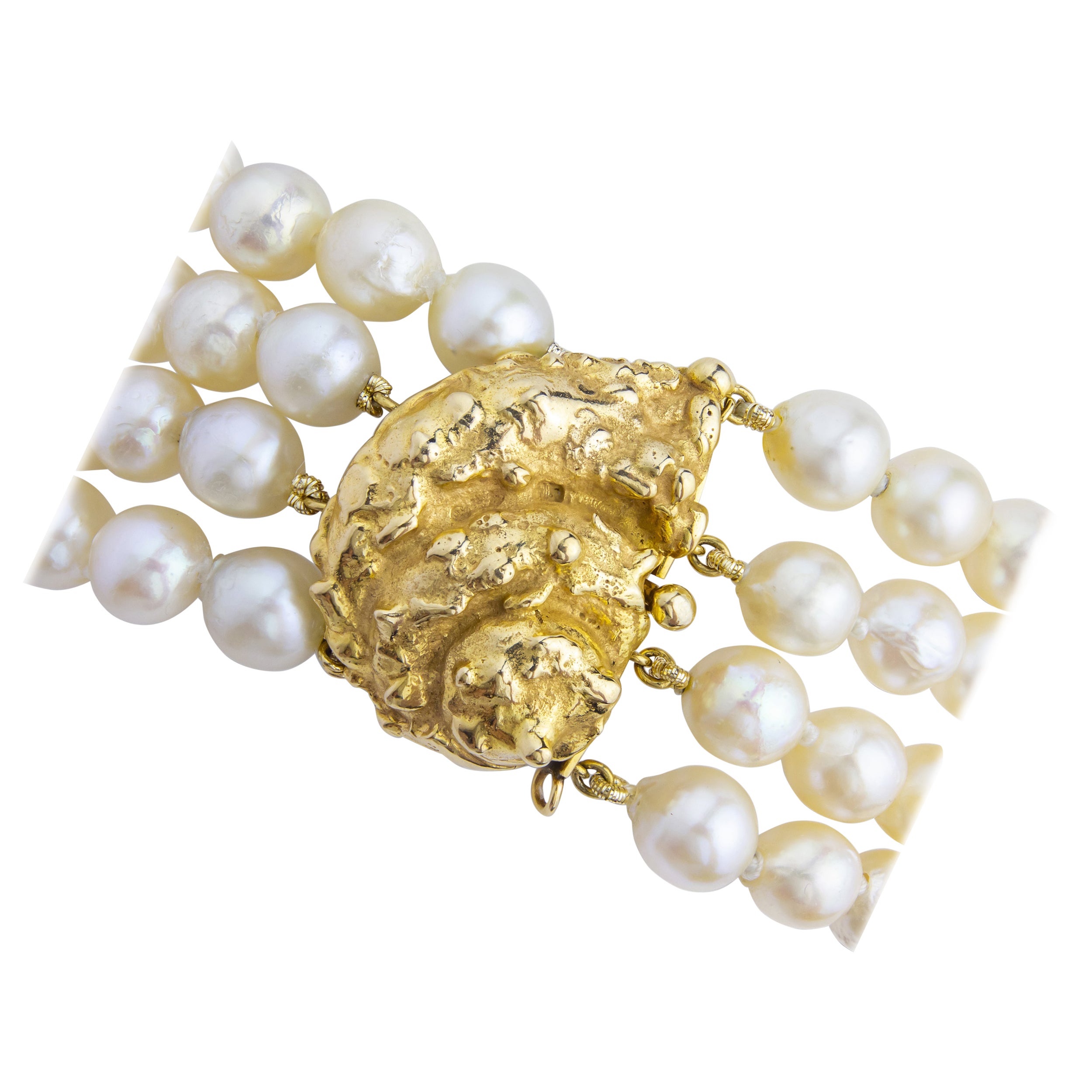 David Webb 18 Karat Gold & Akoya Pearl Bracelet For Sale