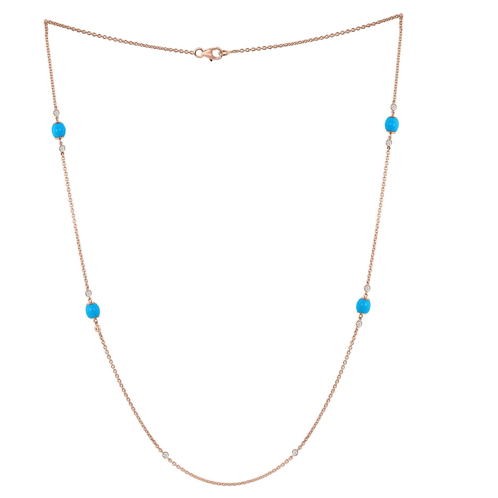 Arizona Turquoise Bead Chain Necklace Diamond 18 Karat Rose Gold Fine Jewelry For Sale