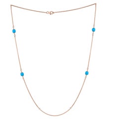 Arizona Turquoise Bead Chain Necklace Diamond 18 Karat Rose Gold Fine Jewelry
