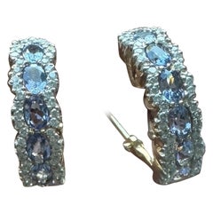 14kt Tanzanite and Diamond Halo Hoop Earrings 1.89 Carat