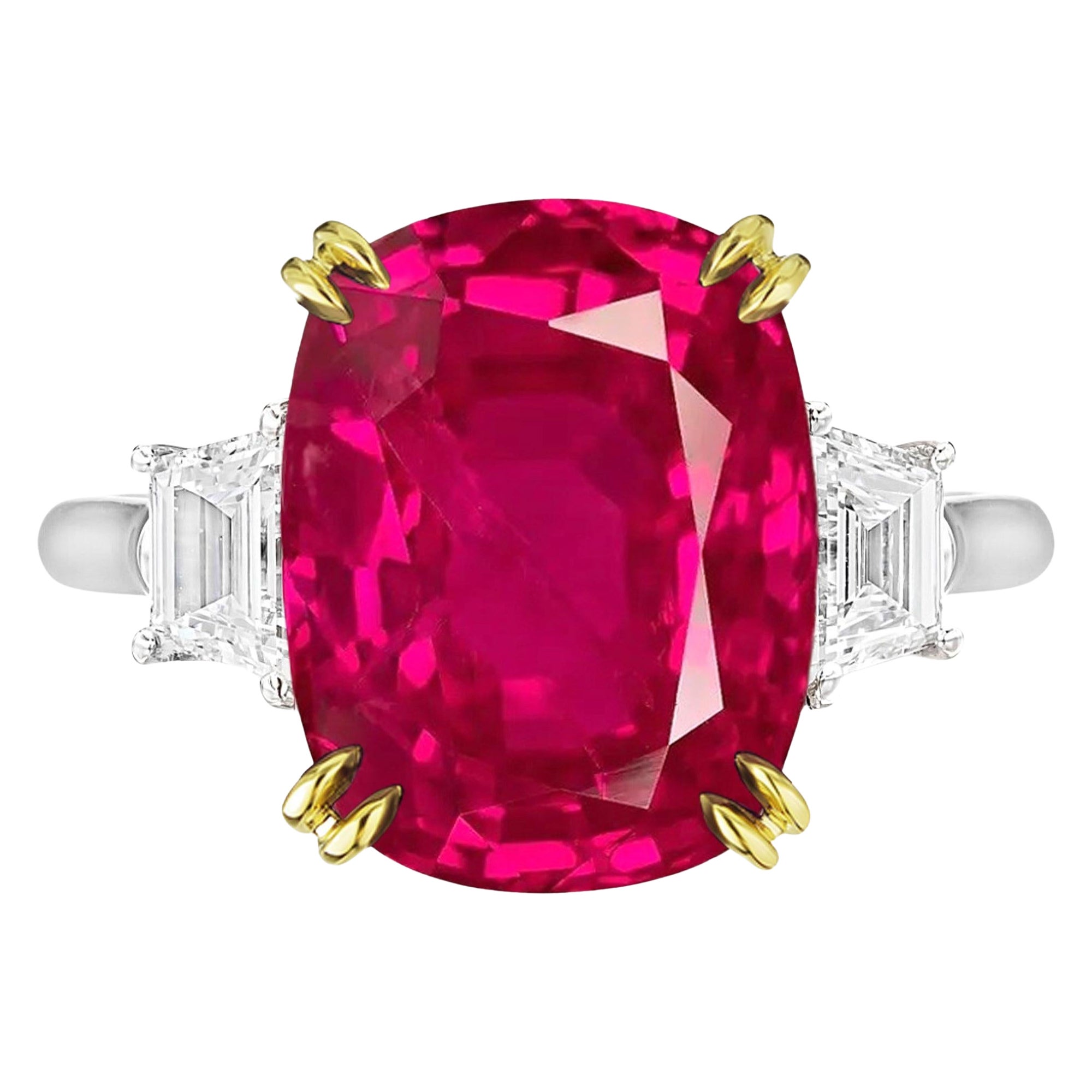 GRS No Heat Certified 5.05 Carat Ruby Cushion Diamond Ring For Sale