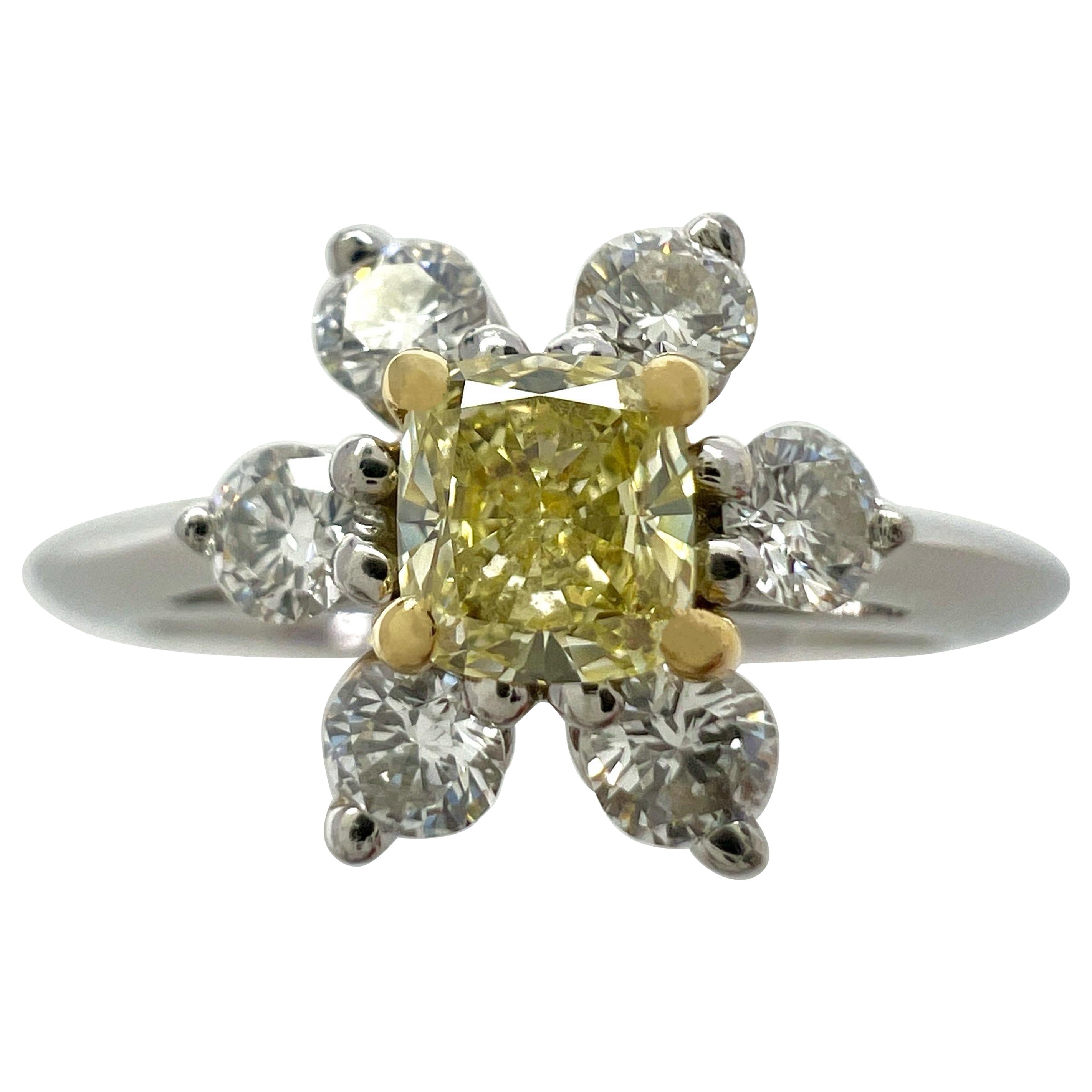 Fine Tiffany & Co. Fancy Yellow Diamond 18k Gold Platinum Buttercup Cluster Ring For Sale