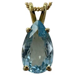1.83ct Vivid Blue Aquamarine Pear Teardrop Cut 18k Yellow Gold Pendant Necklace