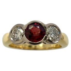IGI Certified Untreated Ruby And Diamond 18k Gold Three Stone Bezel Rubover Ring