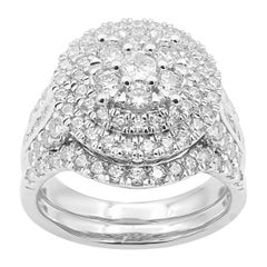 Used TJD 2.0 Carat Round Diamond 14K White Gold Double Halo Cluster Bridal Ring Set