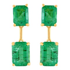 4.70 Carat Octagon Zambian Emerald Dangle Earrings 18k Yellow Gold Jewelry