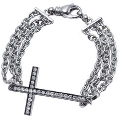 Three-Chain Diamond Gold Cross Bracelet