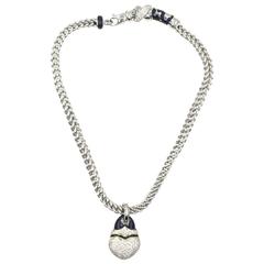 Soho Black Enamel Diamond Gold Heart Pendant Link Necklace 