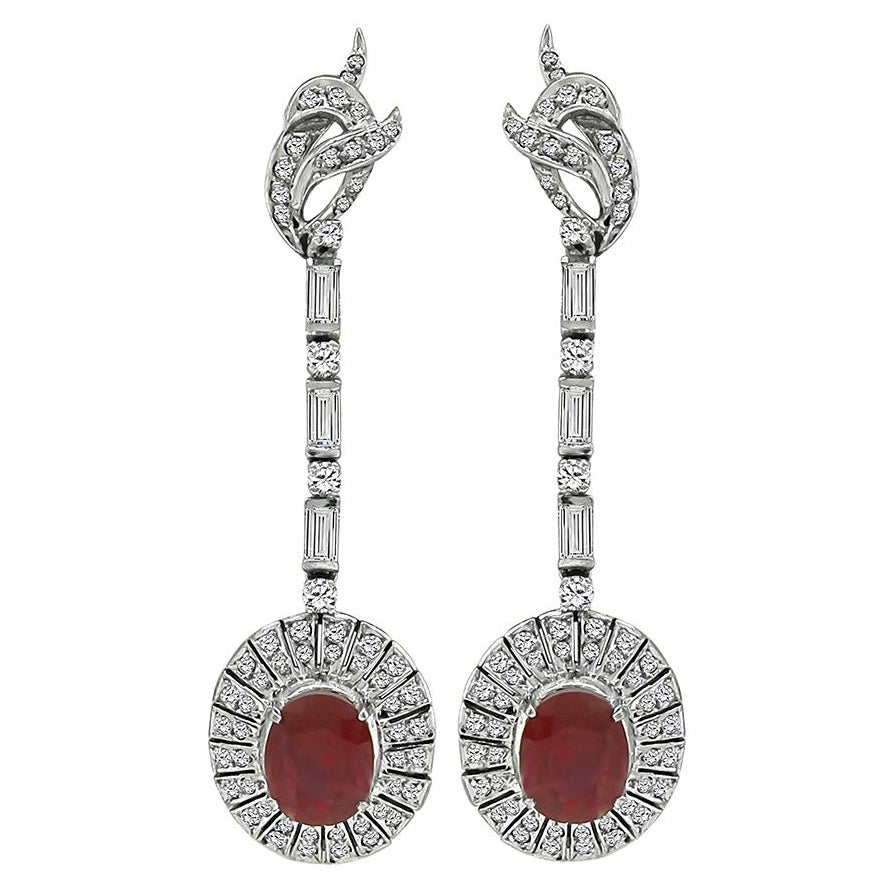 Vintage 5.00ct Ruby 2.50ct Diamond Drop Earrings For Sale
