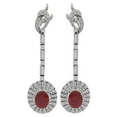 Vintage 5.00ct Ruby 2.50ct Diamond Drop Earrings