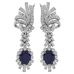 Vintage 6.00ct Sapphire 3.00ct Diamond Dangling Earrings