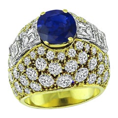 Vintage 2.71ct Sapphire 5.75ct Diamond Gold Ring