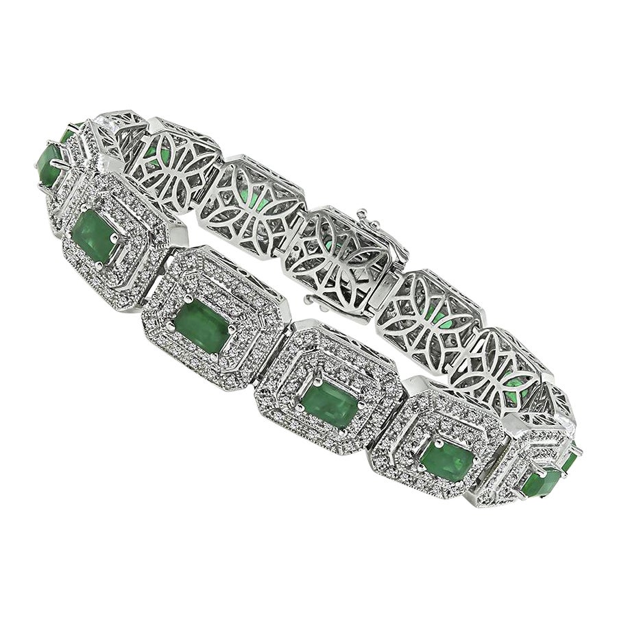 6.50ct Colombian Emerald 4.00ct Diamond Bracelet For Sale