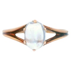 Antique 14k Rose Gold 1890 Victorian Cats Eye Moonstone Cabochon Ring
