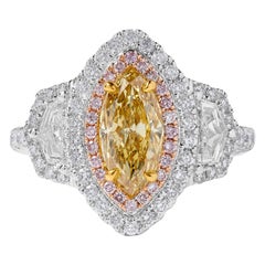 GIA-zertifizierter natürlicher gelber Marquise-Diamant 2,73 Karat TW Gold-Cocktailring