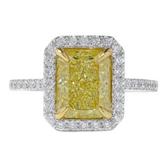 GIA Certified Natural Yellow Radiant Diamond 3.69 Carat TW Gold Cocktail Ring