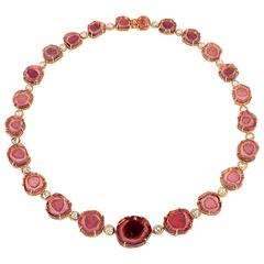 One of a kind Watermelon Tourmaline Necklace in gold with Diamonds 3