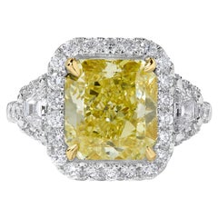 GIA Certified Natural Yellow Radiant Diamond 6.46 Carat TW Gold Cocktail Ring