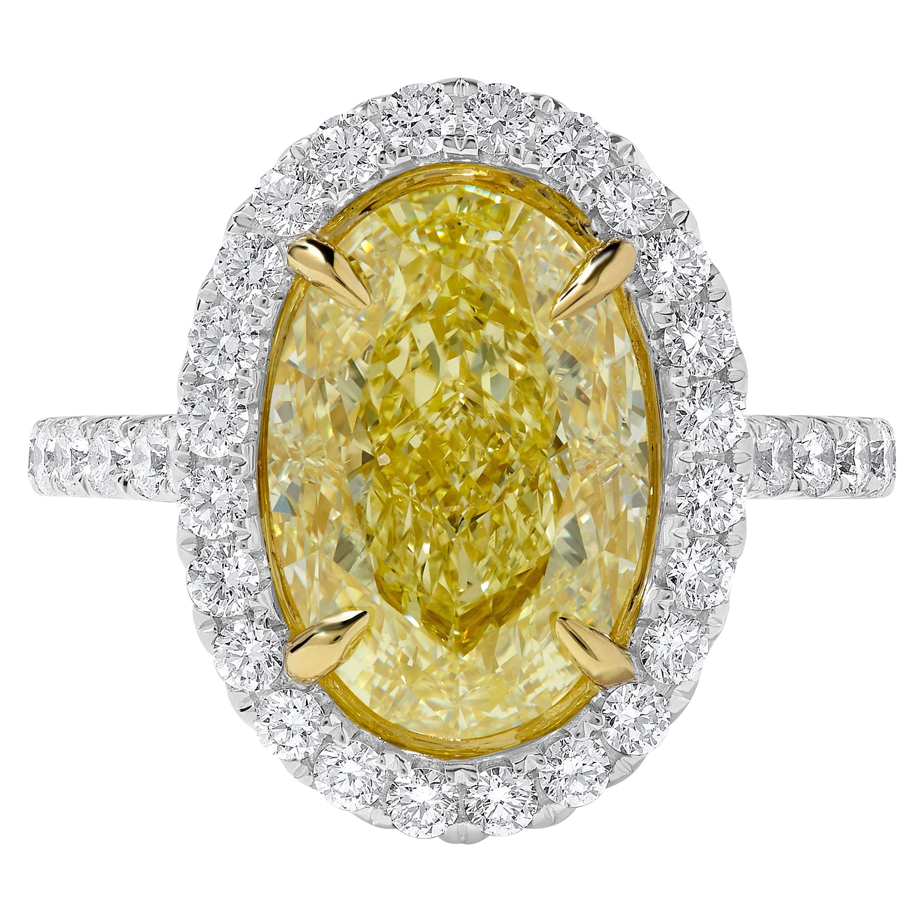 GIA Certified Natural Yellow Oval Diamond 5.78 Carat TW Gold Cocktail Ring For Sale