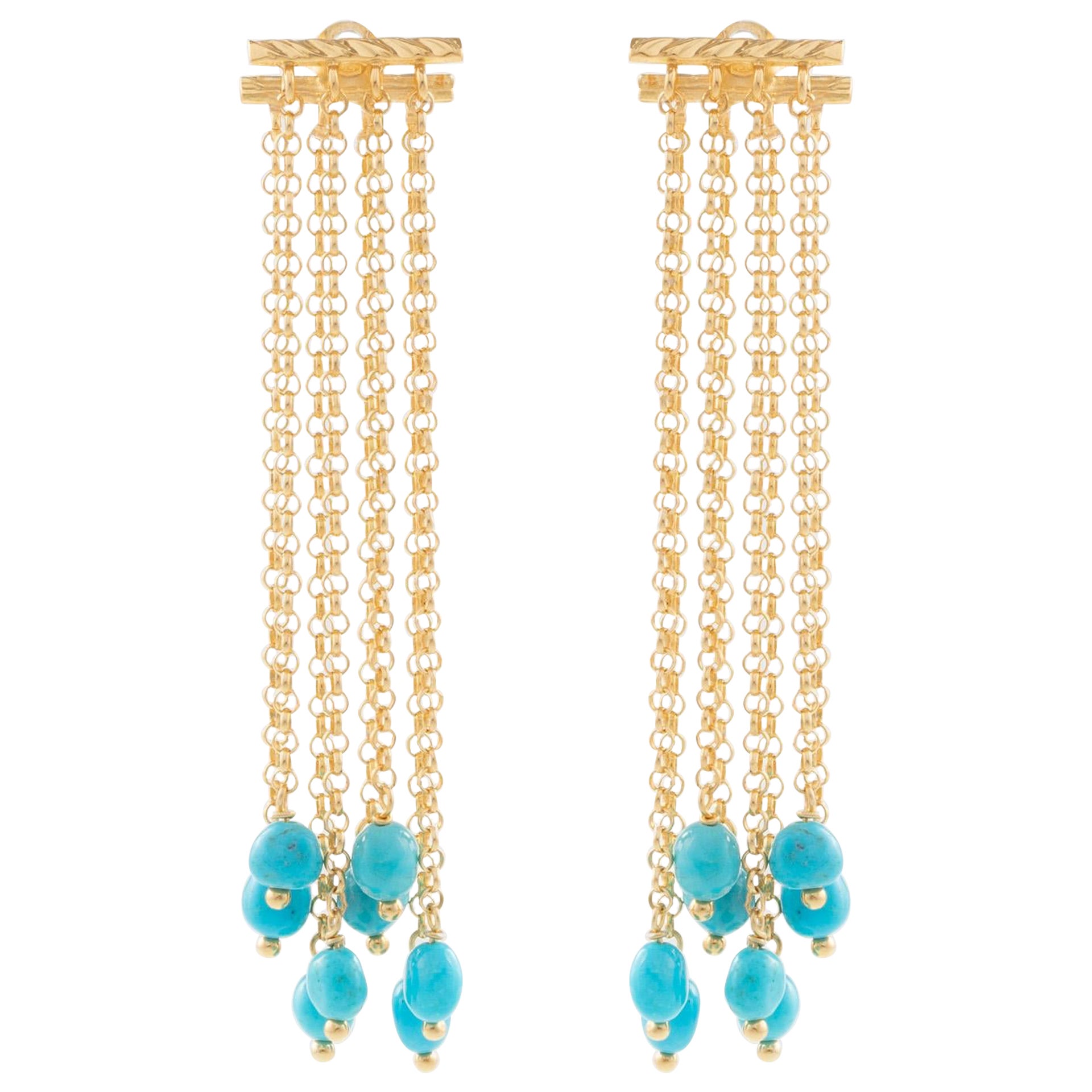 Earrings, 925 sterling silver, 18 kt. gold plated, natural turquoise, turquoise  For Sale