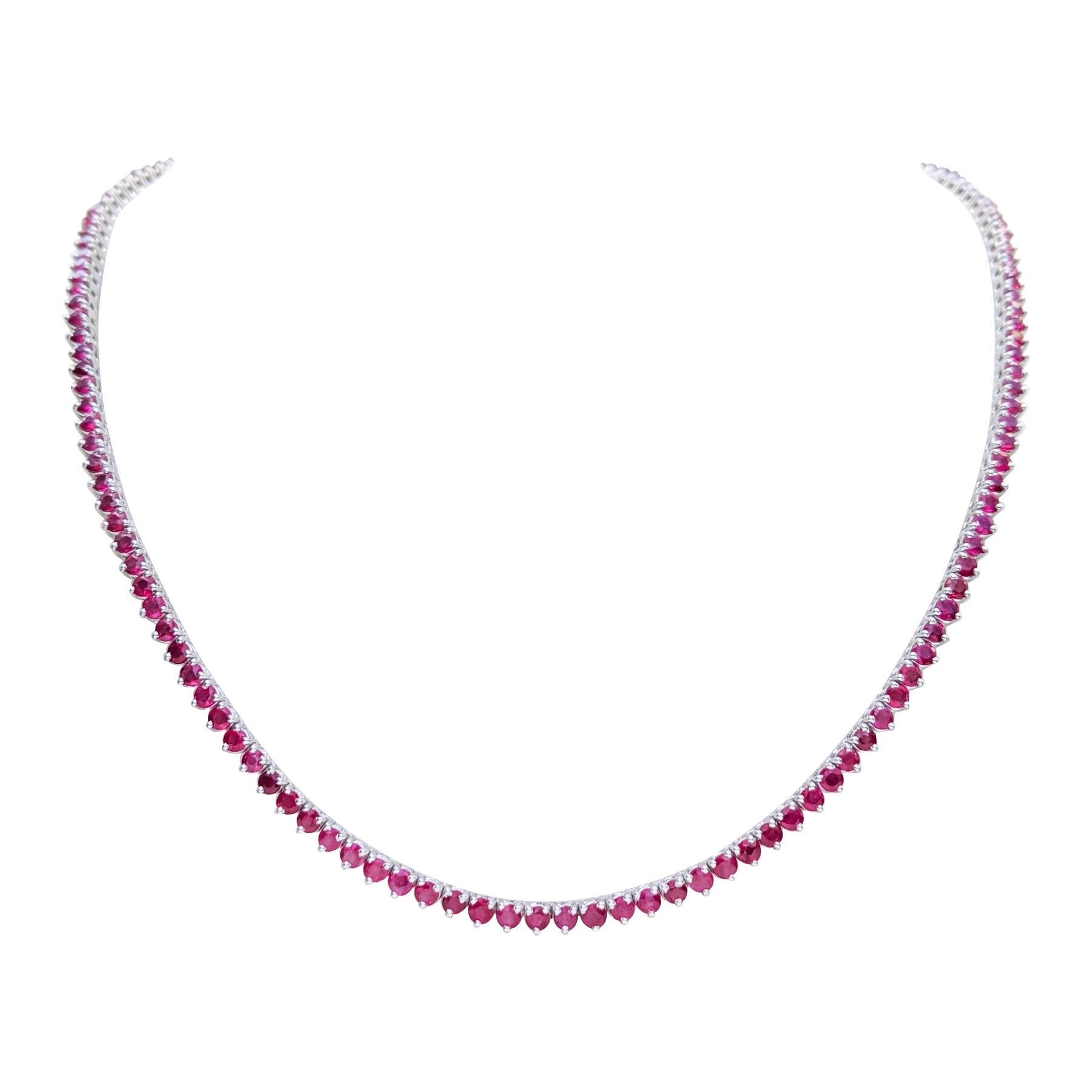 NO RESERVE! Necklace - 14 kt. White gold -  13.92 tw. Ruby  For Sale