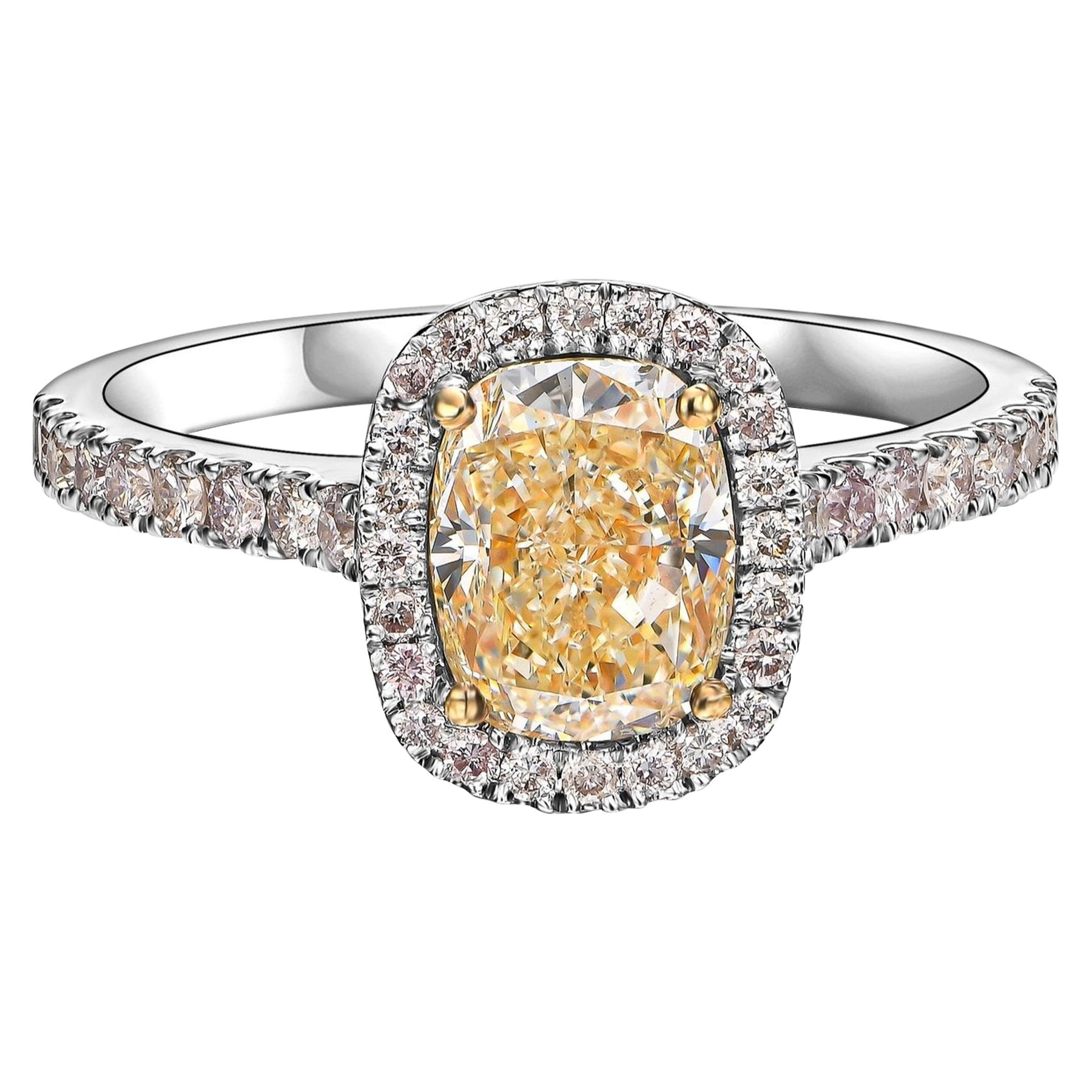 NO RESERVE!  1.60 cttw Fancy Diamonds - 18K White & Yellow Gold Ring For Sale
