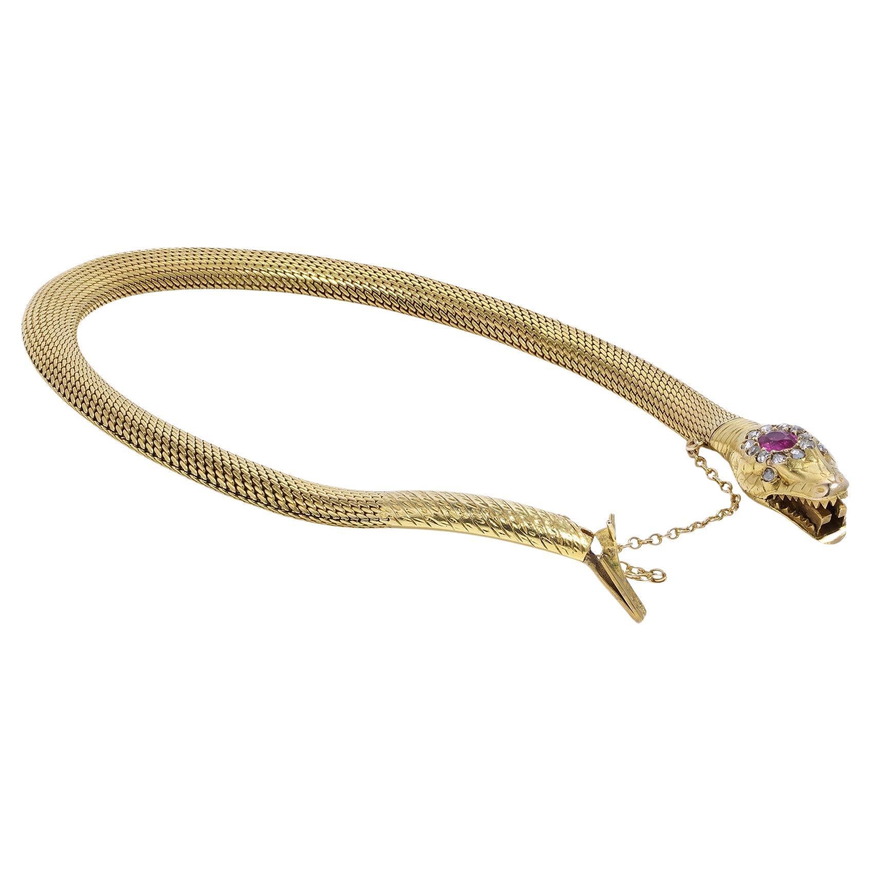 Swedish 18kt yellow gold Ouroboros serpent hollow mesh bracelet For Sale