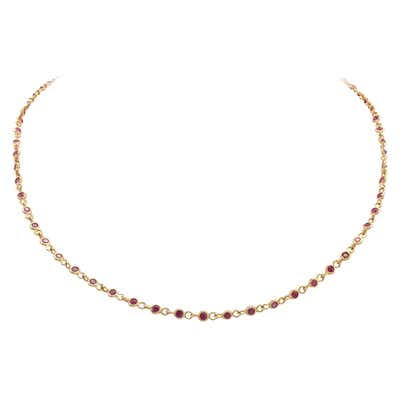 Real Ruby Station Chain Necklace 14k Solid Yellow Gold, Gift for Her ...