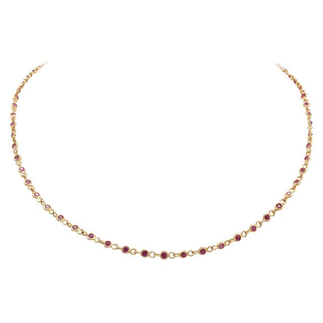 Real Ruby Station Chain Necklace 14k Solid Yellow Gold, Gift for Her ...