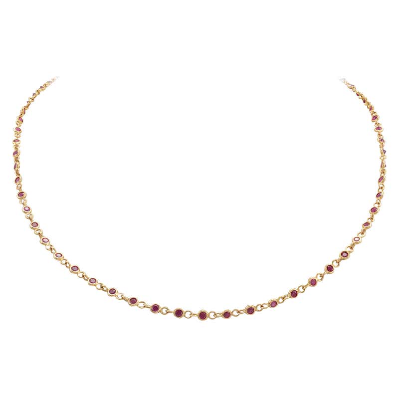 Real Ruby Station Chain Necklace 14k Solid Yellow Gold, Gift for Her ...