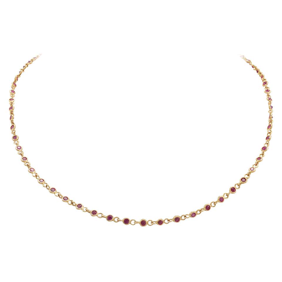 Real Ruby Station Chain Necklace 14k Solid Yellow Gold, Gift for Her ...