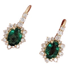 Smaragd-Tropfen-Ohrringe mit Steinmetz-Diamanten in massivem 14K Gelbgold Oval 7x5mm