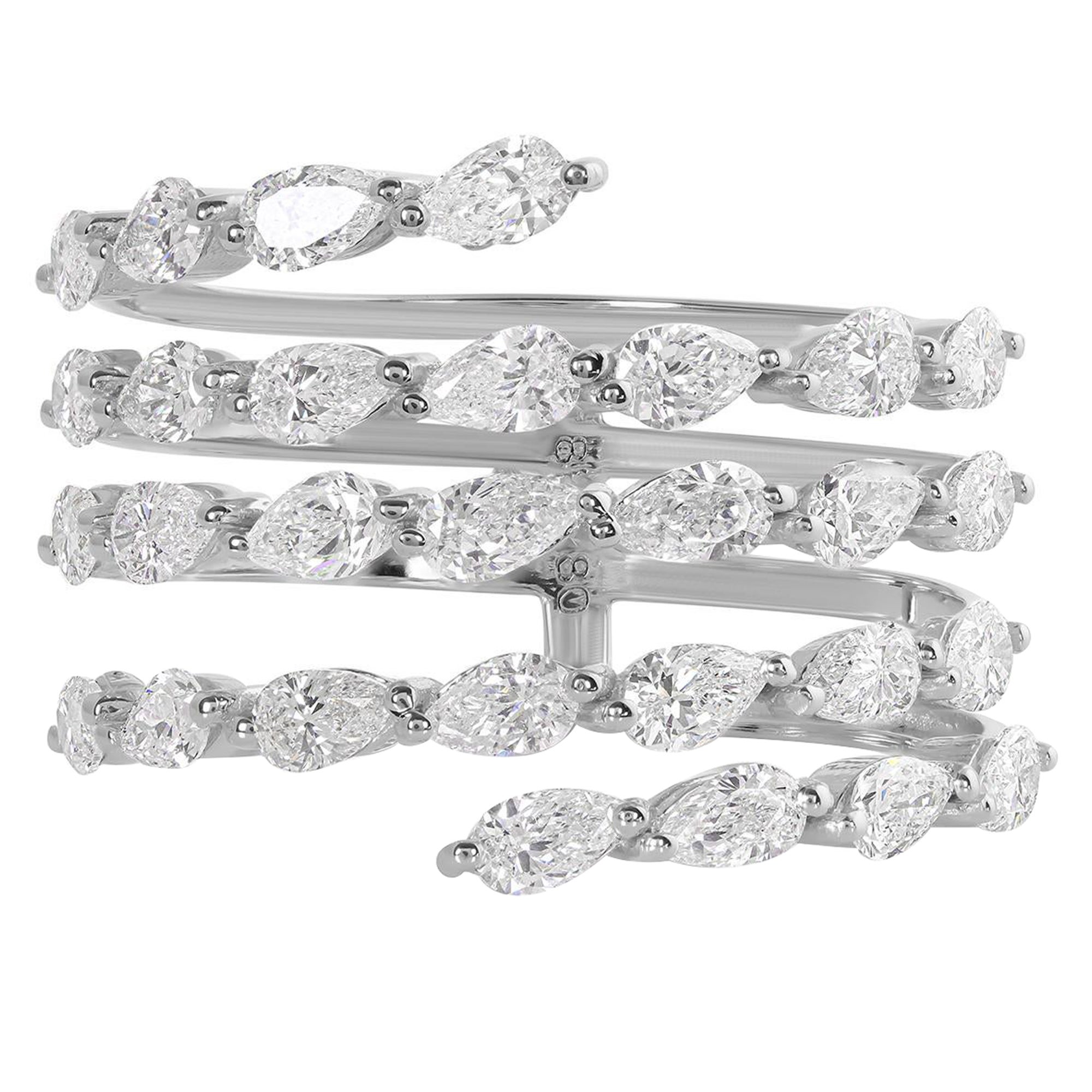 Natural 2.03 Carat Pear Diamond Spiral Ring 18 Karat White Gold Handmade Jewelry For Sale