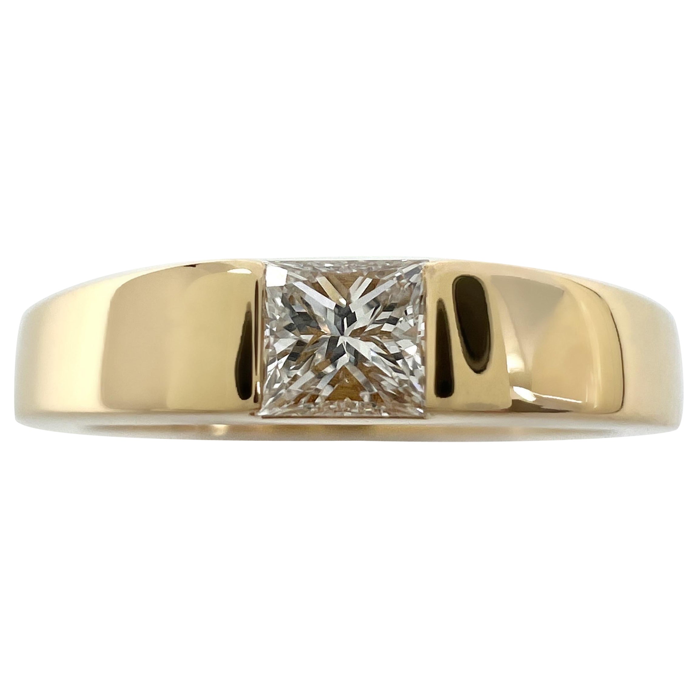 Cartier Square Princess Cut 0.25ct Diamond 18k Yellow Gold Solitaire Band Ring  For Sale