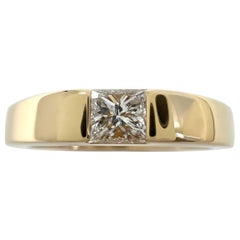 Cartier Square Princess Cut 0.25ct Diamond 18k Yellow Gold Solitaire Band Ring 